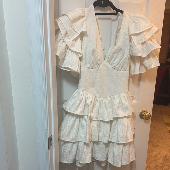 Chic Cream Ruffled Mini Dress - Picture 1 of 3